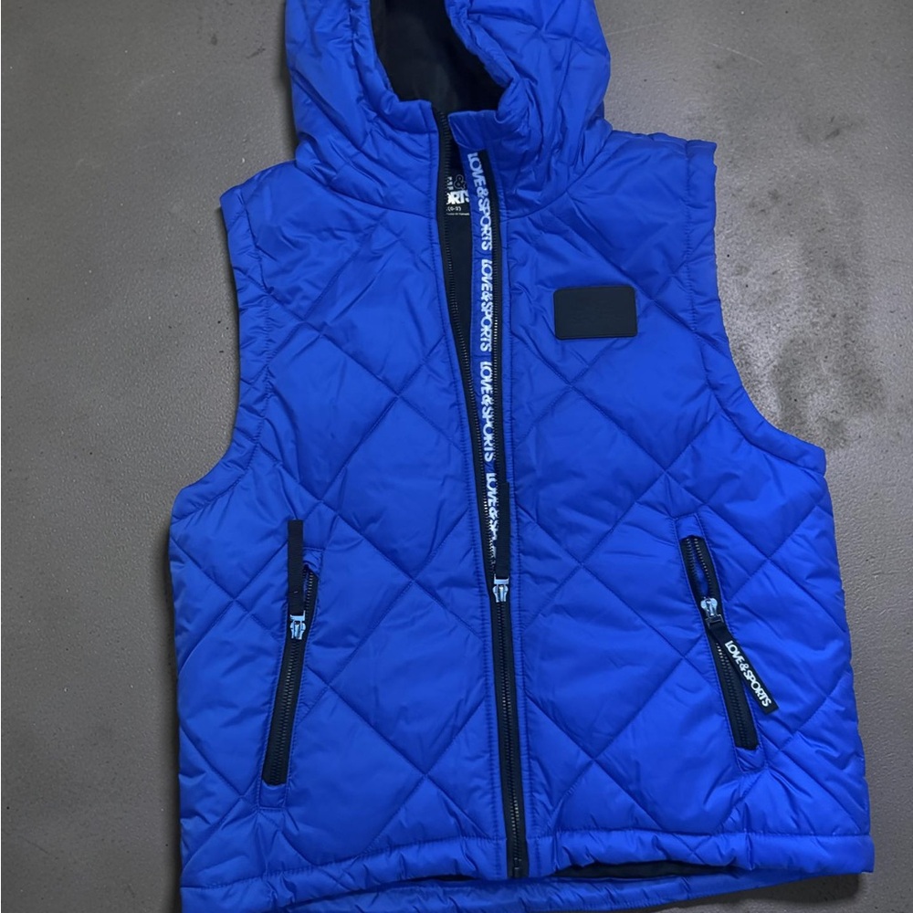 Women's Blue Quilted Vest with Hood